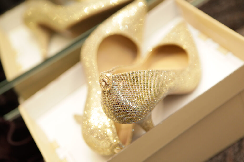 bride's gold wedding shoes