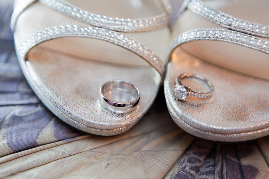 wedding shoes and rings for a bride and groom, Los Angeles, ca weddings